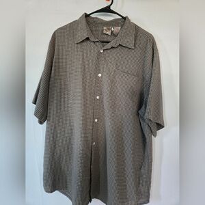 OP Men's Brown and White Checkered Button Down Shirt (XL) Short Sleeve